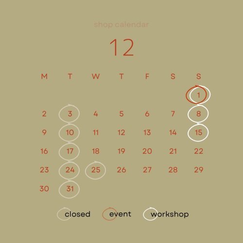 12月shop calendar